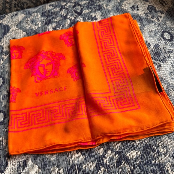 Versace Orange and pink Medusa Scarf - Picture 4 of 8
